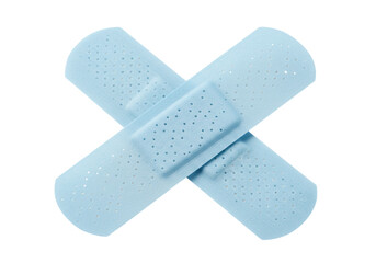 Isolated Light Blue Bandages in Cross Shape for First Aid Treatment or Wound Care Kit