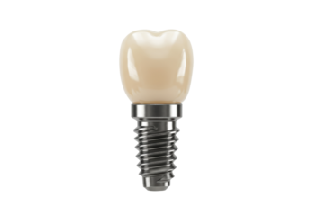Isolated single dental implant fixture with post and crown for tooth replacement, dental health