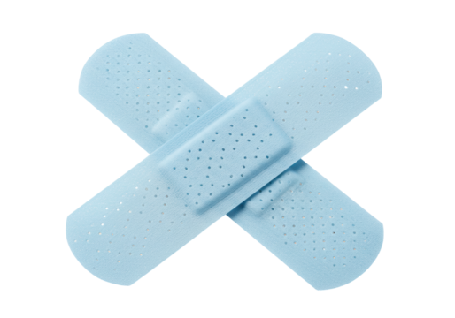 Isolated Light Blue Bandages in Cross Shape for First Aid Treatment or Wound Care Kit