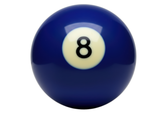Isolated ball for billiards, navy blue color, with number eight inside a circle in center