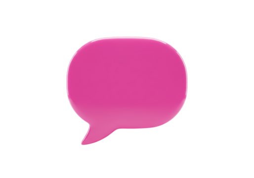 Isolated hot pink speech bubble for message, chat or texting, realistic 3D rendering