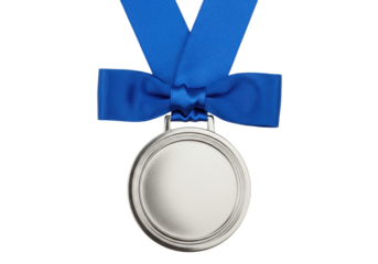 Isolated Silver Medal Award Reward Ceremony Achievement Recognition, Royal Blue Ribbon
