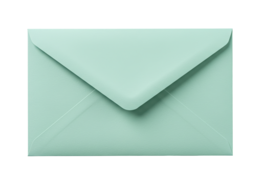 Isolated light green invitation envelope with triangle flap ready to seal and mail letters