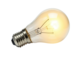 Isolated illuminated vintage tungsten filament light bulb, incandescent concept, technology