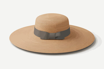 Wide brim straw hat with grey ribbon accent