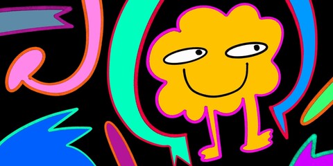 Cute and Funny cartoon colorful doodle and abstract animal, people, flower, and plant for kids and party