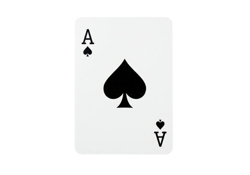 Isolated Ace of Spades playing card for poker, blackjack, and games of chance with high hand