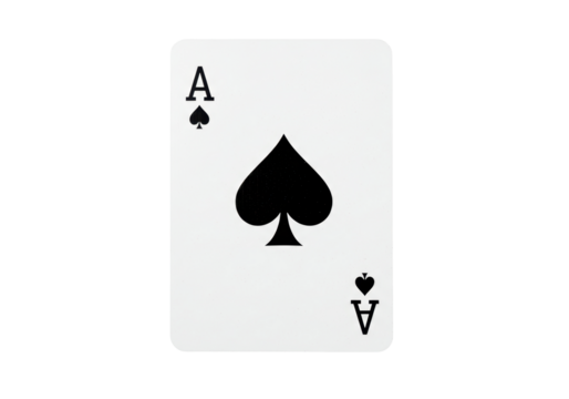 Isolated Ace of Spades playing card for poker, blackjack, and games of chance with high hand