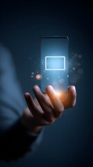 mobile payment interface glowing on smartphone screen in stylish hand with tech background