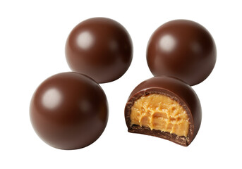 Isolated Chocolate Balls and Caramel Candy, Truffles, Sweets, Delicious Treats for Dessert