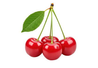 Isolated fresh cherries with leaf arrangement for food illustration, recipe design projects