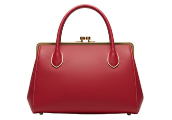 Isolated women's handbag in bright red leather, retro purse with handle, fashion accessory