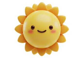Isolated happy sunshine character with cute smile and blush in bright yellow tones