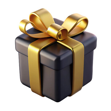 A golden gift box with a festive red ribbon bow for a Christmas holiday surprise present Png transparent background
