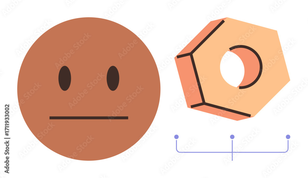 Poster neutral face alongside a hexagonal nut with subtle highlights and minimal lines. ideal for balance, 
