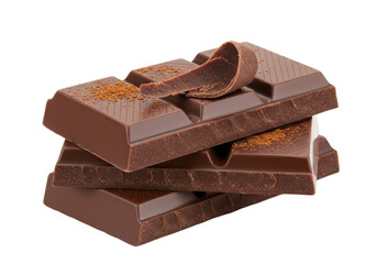 Isolated stack of dark chocolate bars with curl, a confectionery dessert snack indulgence