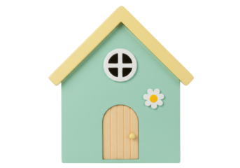 Isolated whimsical dollhouse adorable, miniature, wood, and playful toy for childhood fun