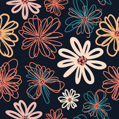 A beautiful collection of hand-drawn floral patterns on a dark background.