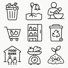 Food Loss and Waste Awareness Line Icons