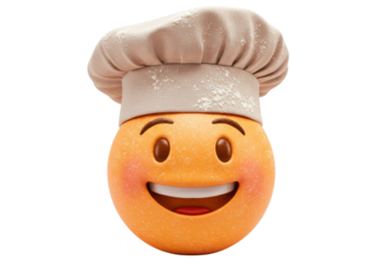 Isolated smiling orange emoji wearing a chef hat, cartoon face with happy expression