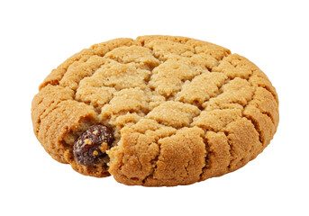 Isolated oatmeal raisin cookie, a baked treat with the taste of sweet oats and plump fruit