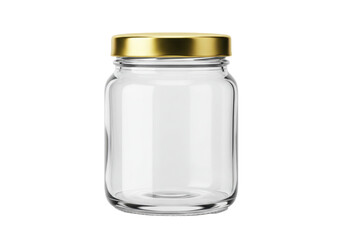 Isolated canning jar with golden lid, vintage glass container for fruit, jam, and pickling
