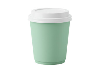 Isolated coffee cup, pale green paper container with white lid, realistic take-away