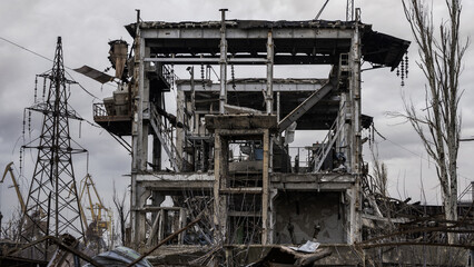destroyed buildings in the industrial zone in Kiev the war in Ukraine