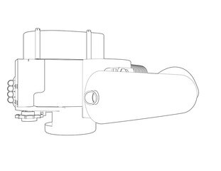 Vintage 2-stroke Bicycle Engine Kit Blueprint: Classic monochrome engineering schematic. Clear line art illustrates combustion engine components for motorized bike enthusiasts, educational and retro