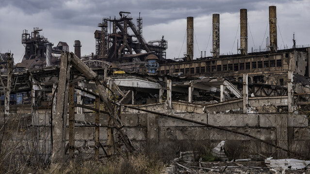 destroyed buildings in the industrial zone in Kiev the war in Ukraine