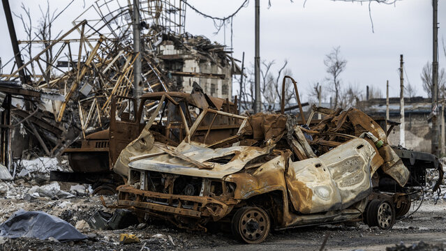destroyed buildings in the industrial zone in Kiev the war in Ukraine - Powered by Adobe