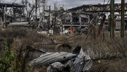 destroyed buildings in the industrial zone in Kiev the war in Ukraine