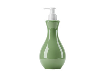 Isolated sage green pump bottle with white dispenser for lotion, soap or shampoo refill