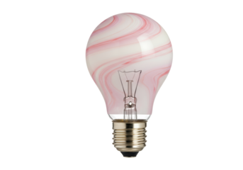 Isolated light bulb with pink swirl marble effect glass, vintage style electric light