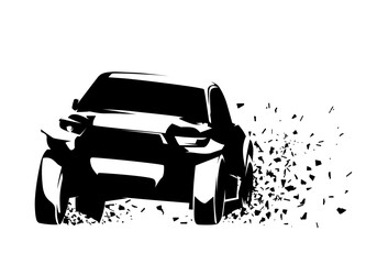 Desert rallye sports car, endurance adventure race, isolated vector silhouette
