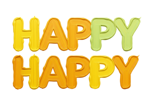 Isolated festive cheerful words Happy in yellow, orange, and green paint textures for design