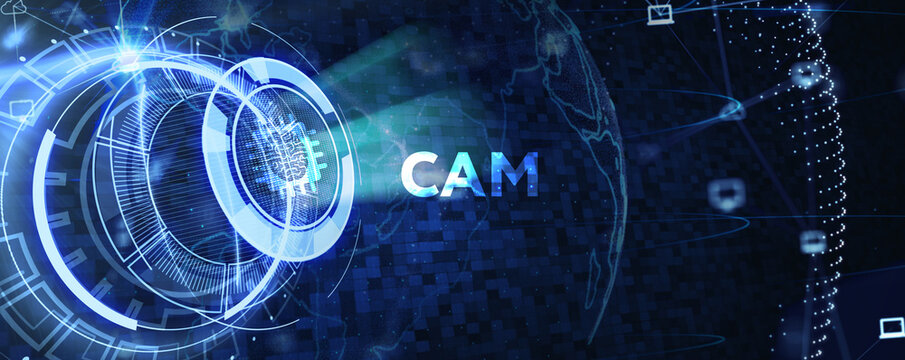 CAM Computer-aided manufacturing industrial technology automation concept. 3d illustration