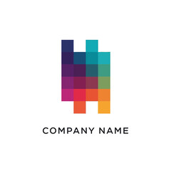 Colorful Pixelated Abstract Logo Design with Geometric Shapes and Vibrant Colors.