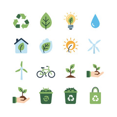 Eco-Friendly Icons - Sustainability, Renewable Energy, and Environmental Conservation.
