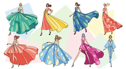 Elegant Fashion Illustration - Diverse Gowns for Style Inspiration.