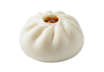 Steamed bun with a savory filling, displayed on a plain background, highlighting its texture and shape