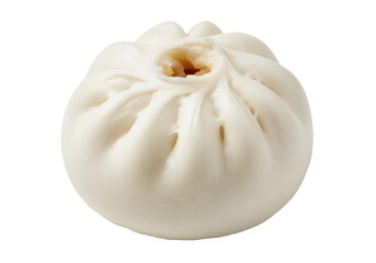 Steamed bun with intricate folds, showcasing a soft texture, placed on a clean background
