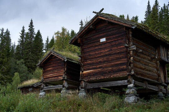  "Nostalgic Traditional Log Storehouses in Telemark, Norway: A Glimpse into Olden Days"