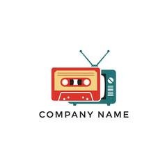 Retro Media Fusion - Cassette Tape and Television Set Logo Design.