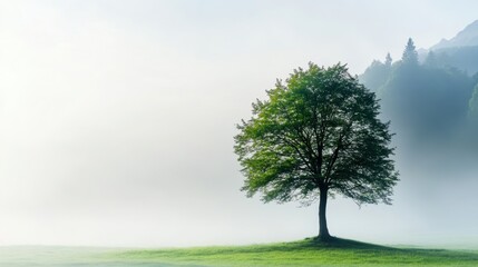 Peaceful atmosphere majestic tree amidst a blurred open field in nature photography
