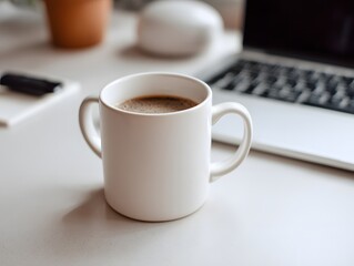 coffee mug and laptop minimal desk lifestyle workspace