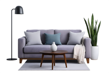Modern Living Room Mockup with Light Purple Sofa, Wooden Coffee Table, and Minimalist Decor – High-Resolution Interior Design Asset for Home Styling, Furniture Visualization, and Lifestyle Branding