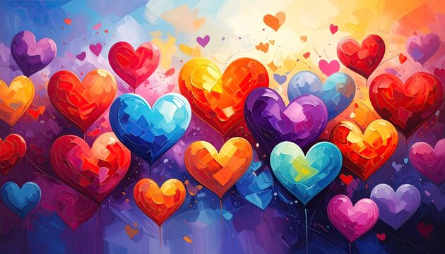 Abstract Colorful Hearts Pixelated Pattern on a Multicolored Background Valentines Day Celebration Decoration Graphic Image - Powered by Adobe