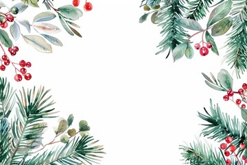 Fototapeta premium Christmas border illustration watercolor berries.