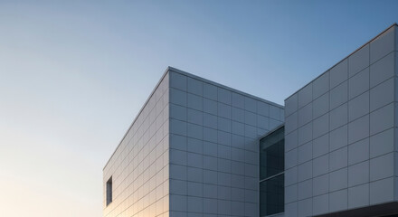 Fototapeta premium Modern Architecture of Geometric White Building with Window Openings against Clear Sky